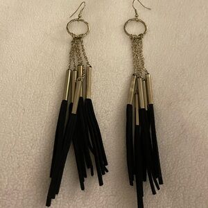 Sexy Black and Gold Tassel Earrings